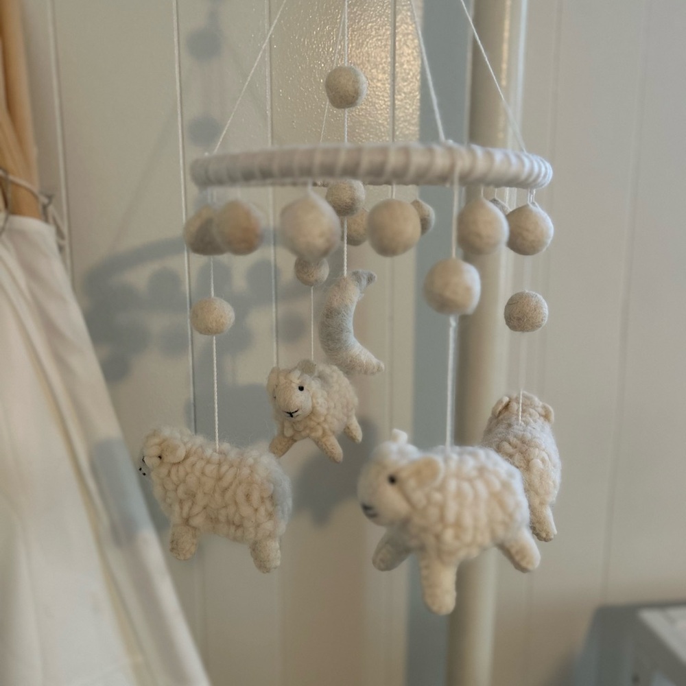 Woolen Sheep Mobile in Cream